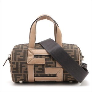 Fendi Zucca Canvas Leather Handbag Beige